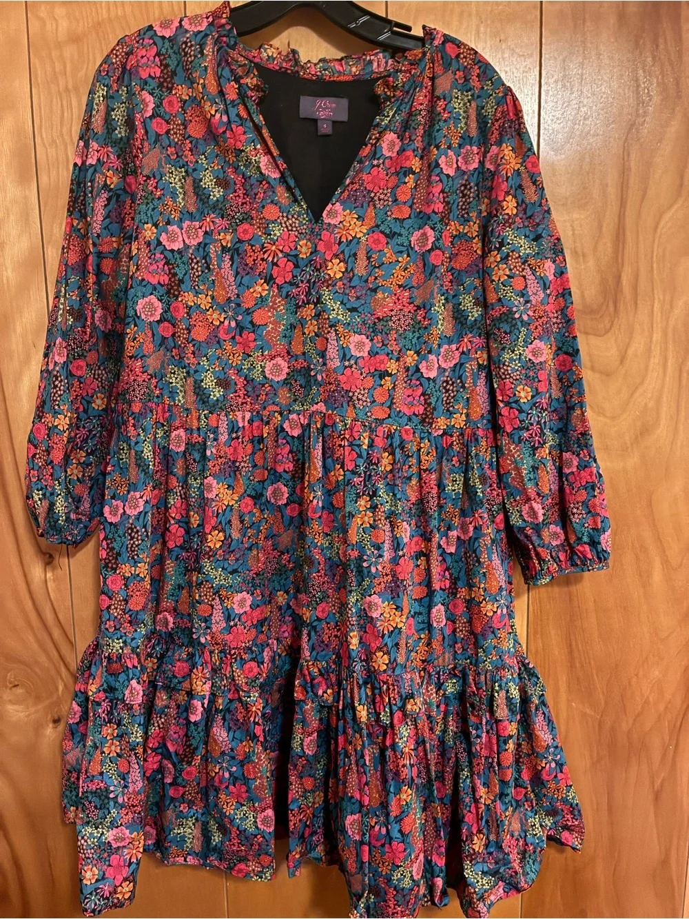 J Crew Floral Tiered Liberty Fabrics Dress - Multicolor Pink & Teal sz S